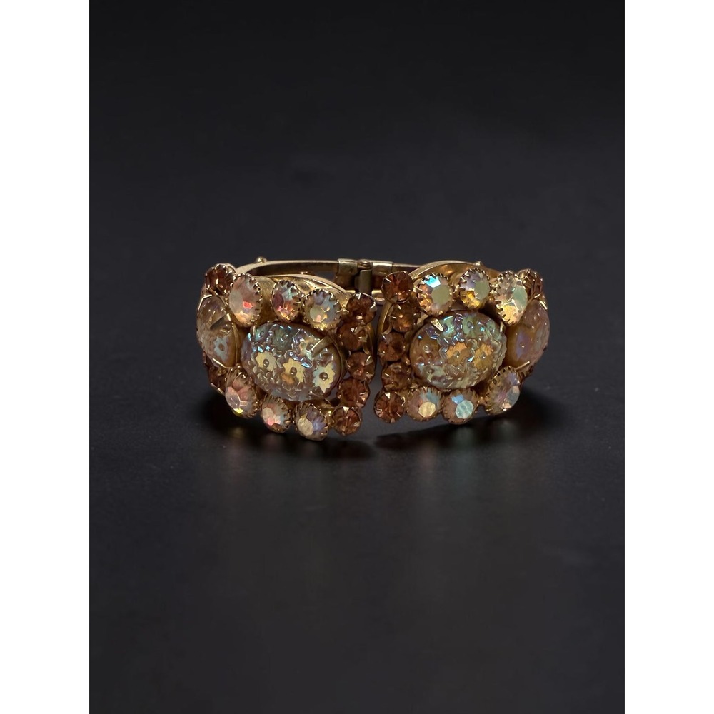 Vintage Juliana D&E Hinged Clamper Bracelet AB Rhinestones 50s Hollywood Regency